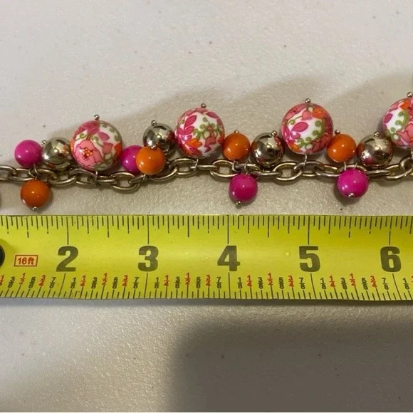 Vera Bradley Lilli Bell bracelet with pink, orange Floral beads, Gold Toned 7.5” - Picture 4 of 4